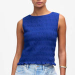Madewell NWT Smocked Boatneck Tank in Brilliant Sapphire - Size: XXS Photo 0