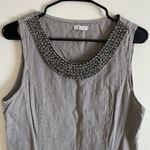 [Lina Tomei] Linen Gray Jeweled Neckline Dress Photo 6
