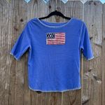 Telluride Clothing Co Short Sleeve Cotton Shirt Medium Embroidered American Flag Blue Photo 2