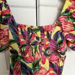 Farm Rio NWT Anthropologie Puff-Sleeve Sweetheart Linen Midi Dress in Yellow Photo 9