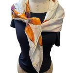 Anne Klein Silk Square Scarf Orange Flowers Gold Accent Made for Vera 1980 NWT Photo 5