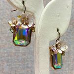 Iridescent Faceted Gem White Flower Accent Whimsical Fairycore Dangle Earrings Purple Photo 1