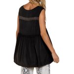 POL Washed Black Ultra-soft Boho Baby Doll Deep V Neck Lace Detail High Low Top Photo 3