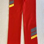 NEW! $78 SCOUT DESIGNS Size LARGE Red Leggings Yellow Gray Chevron Stripes Photo 6
