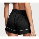 Victoria's Secret Black Satin Logo Print Sleep Shorts Pink Trim Women's Size XL Photo 4