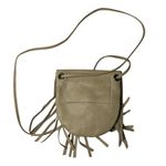 Boho Indie Kitschy Beige Genuine Leather Polycotton Lined Fringe Crossbody Purse White Photo 2