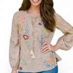 Johnny Was heavily embroidered Indalo Pintuck Blouse RARE (oversized) Photo 0