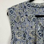 Lucky Brand Blue Floral Print Lace Up Neckline Boho Blouse Women’s L Cap Sleeve Photo 1