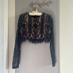 Stylestalker  Vivid Long Sleeve Crop Lace Top Sapphire Photo 14