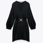 ZARA Black Belted Satin Effect Mini Wrap Dress Photo 7