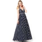 Adrianna Papell Navy Polka Dot Halter Maxi Dress Size 2 Tulle Mesh Formal Gown Photo 11