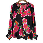 Azel Hazel Hazel Hazel Haze Women’s Bold Blooms Vneck Blouse Size Large Black Photo 0