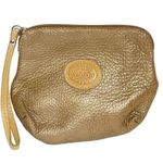 Roots  Canada Brown Soft Pebbled Leather Rounded Zip Top Wristlet Wallet Bag Photo 0