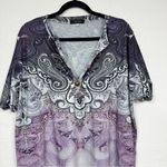 Camisa Purple Paisley Short Sleeve Blouse Womens 2X Henley Shirt Casual Stretch Photo 1