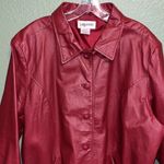 Vintage red leather jacket 80s 90s plus size leather coat button dressy Photo 3