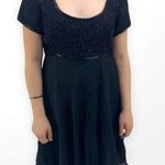 00s NIGHT VOGUE Vintage Black Beaded Silk Knee Length Short Sleeve Dress Size M Photo 0