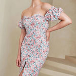 Lavish Lice Lavish Alice Bonded Floral Off The Shoulder‎ Puff Sleeve Satin Dress Size 4 Photo 0