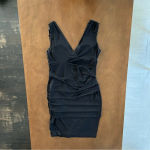 Women’s Intermission Black Lace V Neck Ruched Cocktail Party Dress size 6 EUC Photo 2