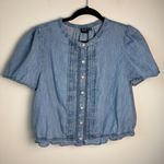 Gap Top Lace Trim Puff Sleeve Light Wash Denim Size M Boho Cottagecore Photo 4