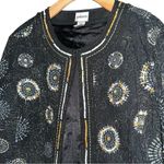 Chico's  Womens Size 2 L Black Cotton Sequin Embroidered Beaded Embellished Jacket Photo 4