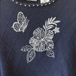 Alfred Dunner  Navy Top with Floral Embellishments petite large Photo 2