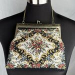 Vintage Womens Needlepoint Floral Tapestry Purse Multicolor Gold Chain Strap Photo 0