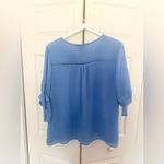 Investments Light Blue V-Neck Blouse Top Bow Tie Sleeve Size Large Photo 5
