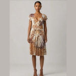 New V Cristina Dress Woman's Size Medium Leopard Print Faux Wrap Animal Print Brown Photo 1