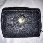STONE MOUNTAIN BLACK LEATHER WALLET FLORAL EMBOSSED DOUBLE ZIP CLOSURE CLEAN Photo 0