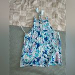 Lilly Pulitzer  Margot Halter Tank Tie Back Tassels Into The Deep Blue Sz M Photo 3