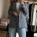 Karl Lagerfeld  gray square pattern Houndstooth Blazer Photo 0