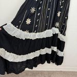 Zury Black White Embroidered Boho Maxi Dress Festival Peasant Tiered Flowy Size M Photo 3
