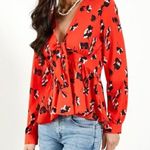 VICI Rendezvous Red Floral Deep Balloon sleeve Peplum Blouse Photo 6