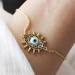 Pull Tie Evil Eye Gold bracelet with multi stone Photo 0