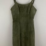 ARTURO Vintage 90s Army Green Suede Leather Grunge Asymmetrical Hem Mini Dress Photo 0
