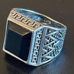 Vintage black resin S925 antique silver ring size 8 Photo 2