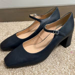 New Di Donna Mary Jane Block Heel Strappy Square Toe Navy Blue Leather French 39 Size 8.5 Photo 0
