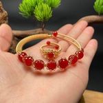 18K Gold Plated Red Agate Jewelry Set,Agate Beaded Charm Bracelet,Agate Ring Photo 0