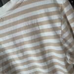 H&M  long sleeve tee beige striped cotton jersey top cropped crewneck neutral Photo 7