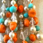 Blue Orange beaded triple strand vintage necklace Photo 5