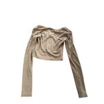 White Fox Boutique WHITE FOX Ribbed Knit Crop Zip-Up Top XS Tan Y2K Street Style Neutral Aesthetic Photo 1