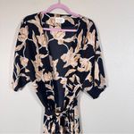 Maison Du Soir Black Tan Floral Bathrobe Women’s S/M Short Sleeve Size M Photo 7