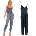 Cinq a Sept Finnley Jumpsuit‎ Cupro Satin Shadow Gray Blue Size Medium Photo 1