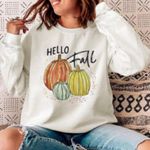 Boutique White Hello Fall Sweatshirt Medium Photo 0