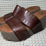 Lucky Brand  Y2K Chunky Women's Brown Leather Wedge Sandals Studded Straps Size 8 Photo 0