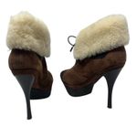 L.A.M.B. Pier Booties Suede Shearling Platform Boots High Heels Brown Size US 8 Photo 7
