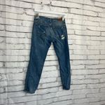 ZARA  Cropped Straight Leg Jeans Size 4 Medium Wash Distressed Ripped Capri Y2K Photo 9