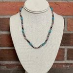 Navajo Style Pearl Necklace with Turquoise and Orange Blue Photo 2