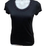 Banana Republic  Necklace Tee Sz S Black Short Sleeve Top beaded neck tee goth Photo 0