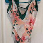 Floral One Piece Swimsuit Tie Shoulder V Neck 2XL Pink Size XXL Photo 0